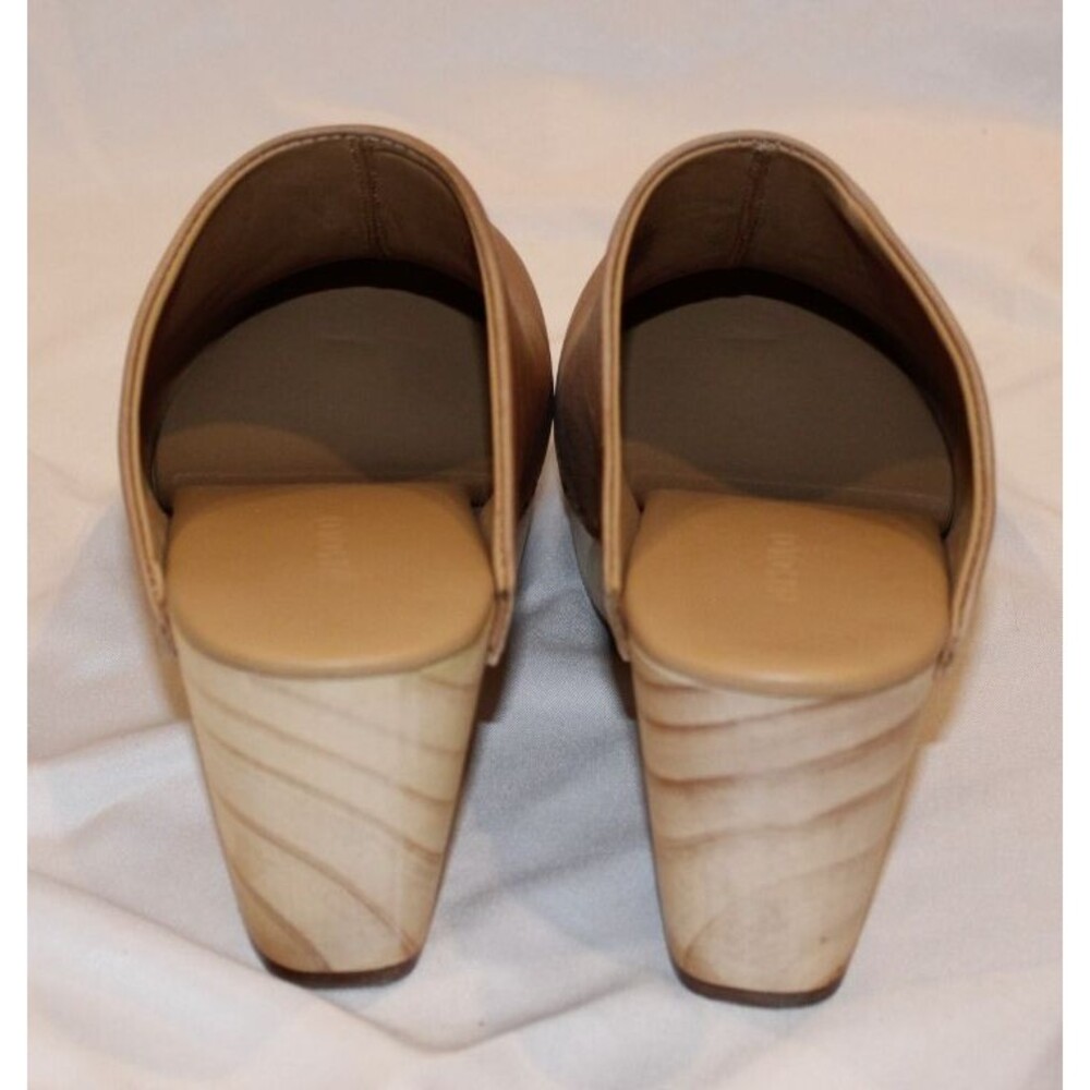 Nisolo Leather Closed Toe Slip On Wooden All Day Mule Heeled Clogs ALMOND‎ - Picture 7 of 7